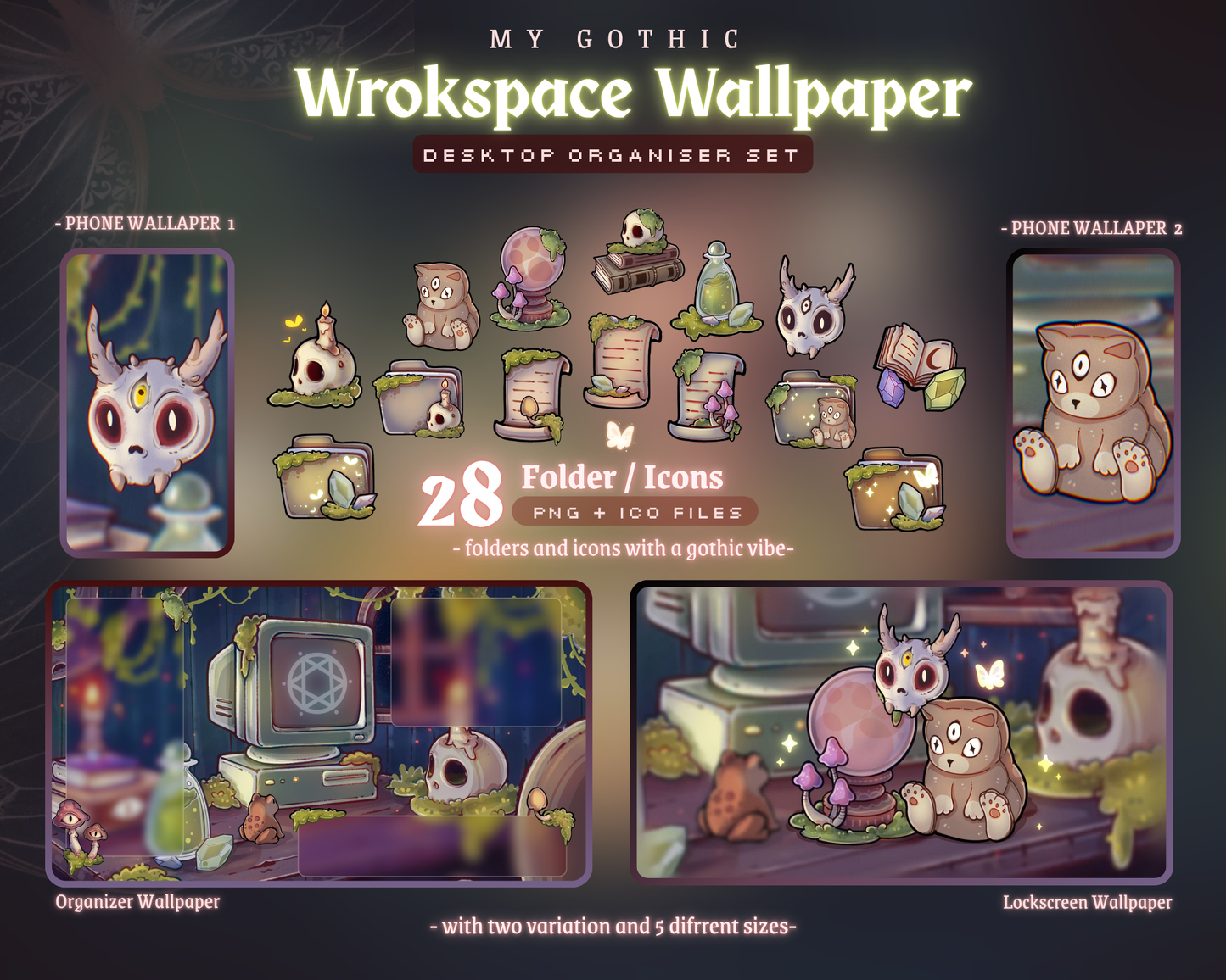 My Gothic Workspace Desktop Wallpaper & Icon Set