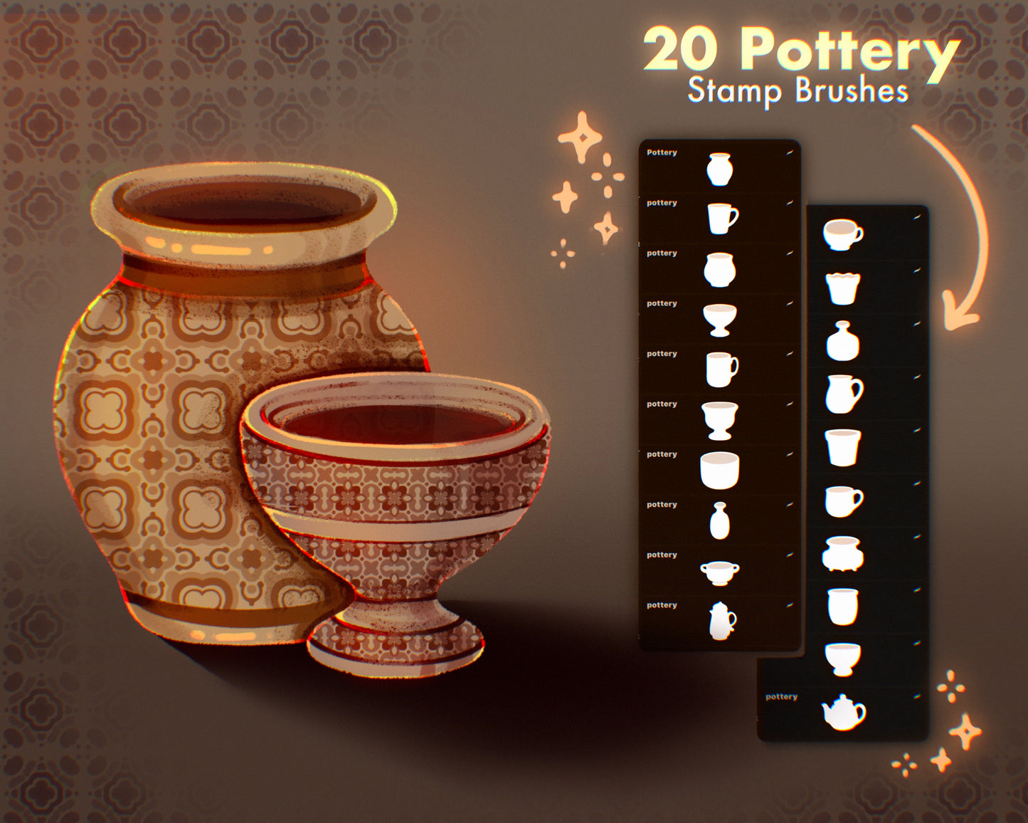 Geometrical Pottery Decor Pattern Stamp Brushes for Procreate