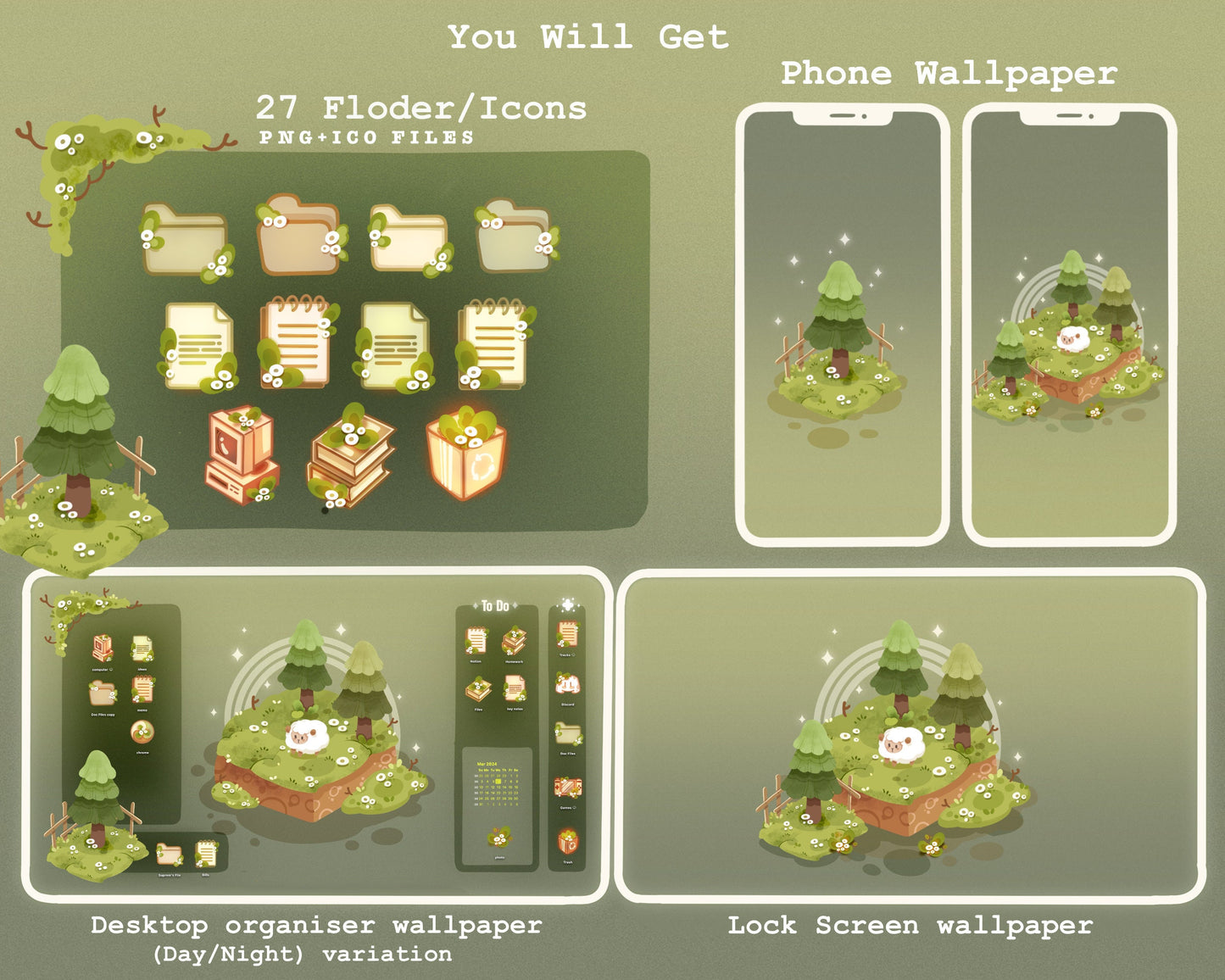 Magic Forest Desktop Theme Background Wallpaper Organizer Set