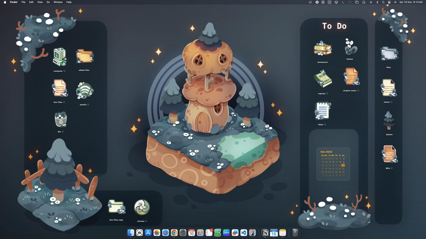 BLUE FOREST Desktop Theme Background Wallpaper Organizer Set | Lofi Garden Folder Icons Wallpaper Organizer | Winter Desktop Organizer