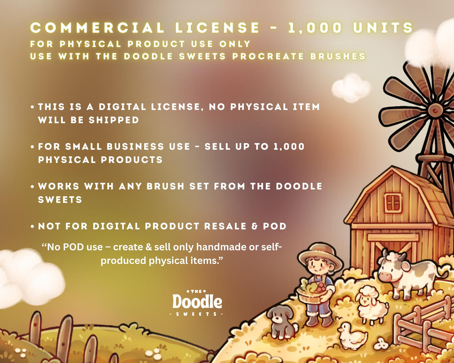 Commercial License – 1,000 Units For TheDoodleSweets Procreate Brushes | Physical Product Use Only