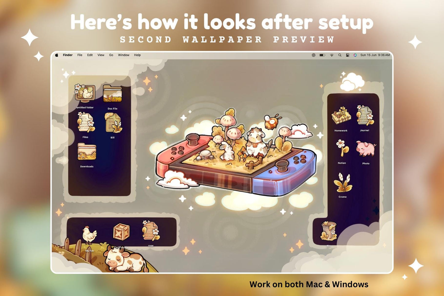 Cozy Farm Desktop Theme Background Wallpapers & Desktop Icon Set