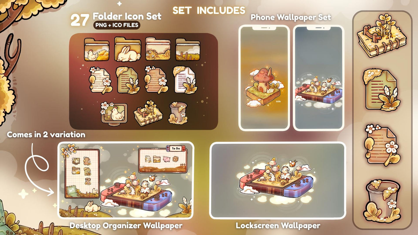 Cozy Farm Desktop Theme Background Wallpapers & Desktop Icon Set
