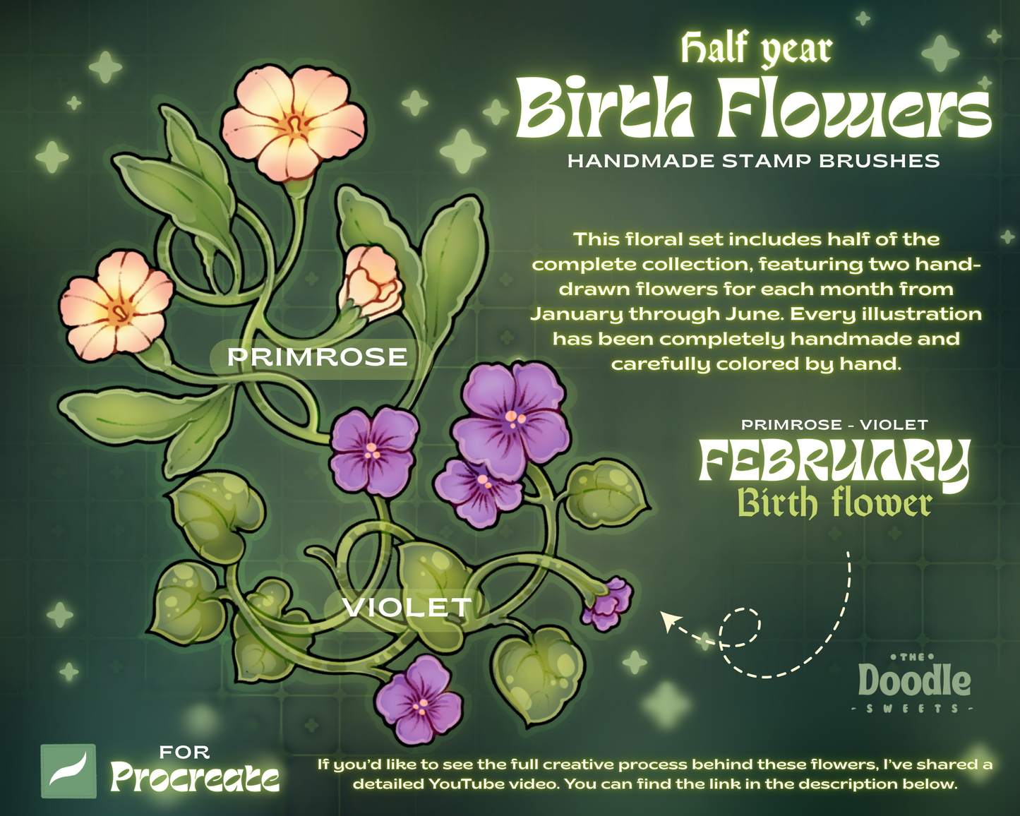 Birth Flowers stamp Brushes for Procreate - Half Year ( JAN - JUNE ) || Part- 1
