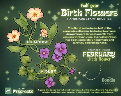 Birth Flowers stamp Brushes for Procreate - Half Year ( JAN - JUNE ) || Part- 1