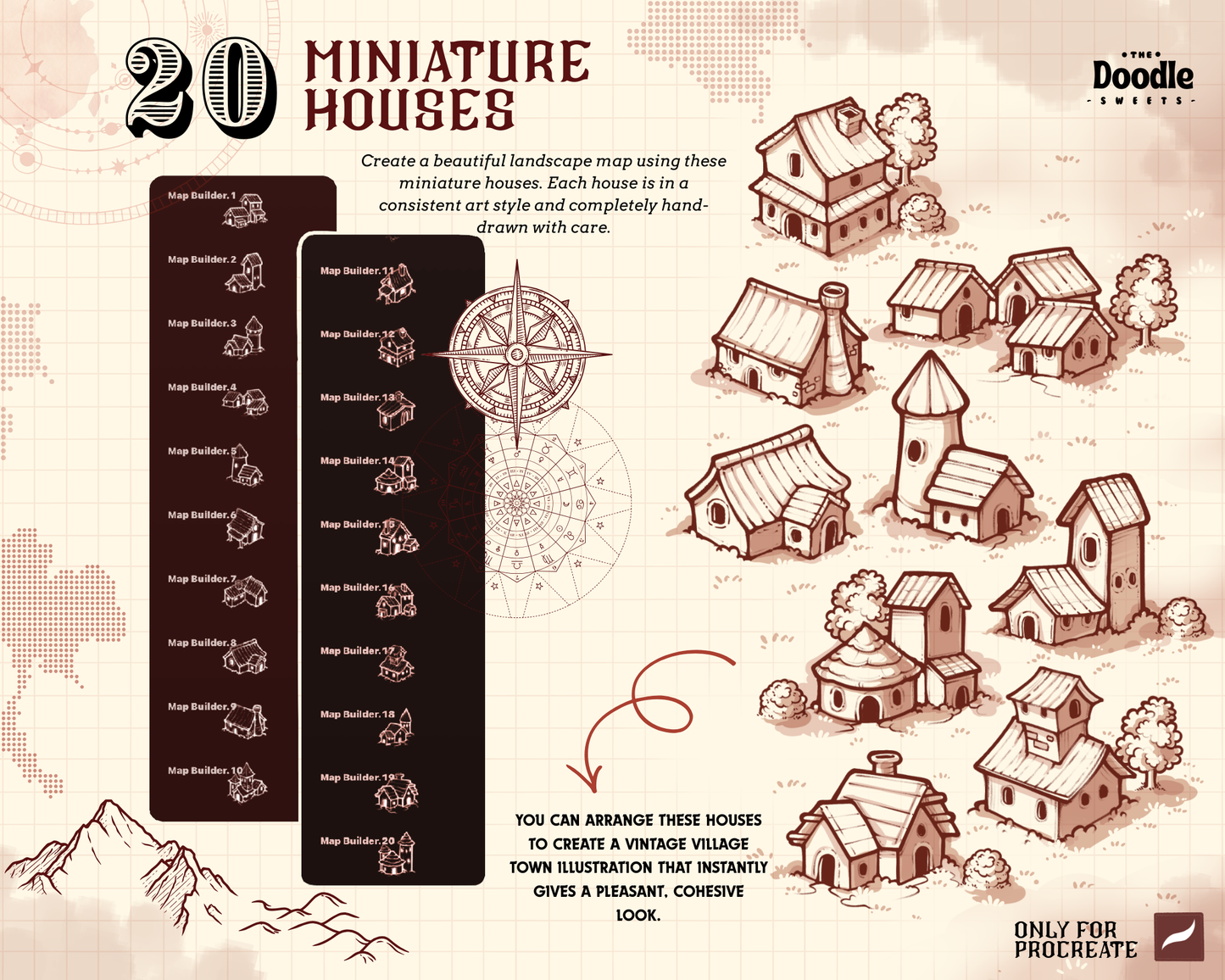 Miniature Landscape Town Builder Procreate Stamp Brushes