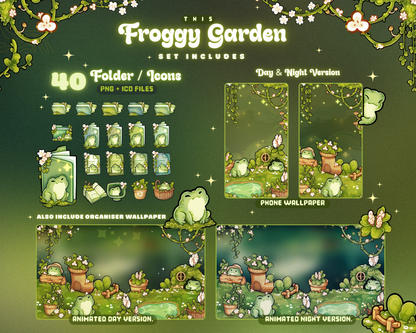 Froggy Garden Desktop Wallpaper Organizer set