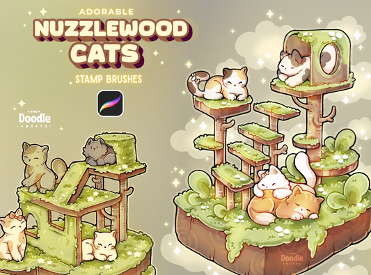 Nuzzle wood Cats Stamp Brushes for Procreate