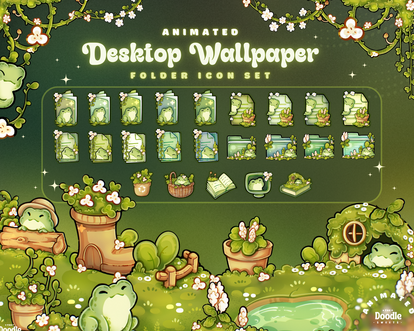 Froggy Garden Desktop Wallpaper Organizer set
