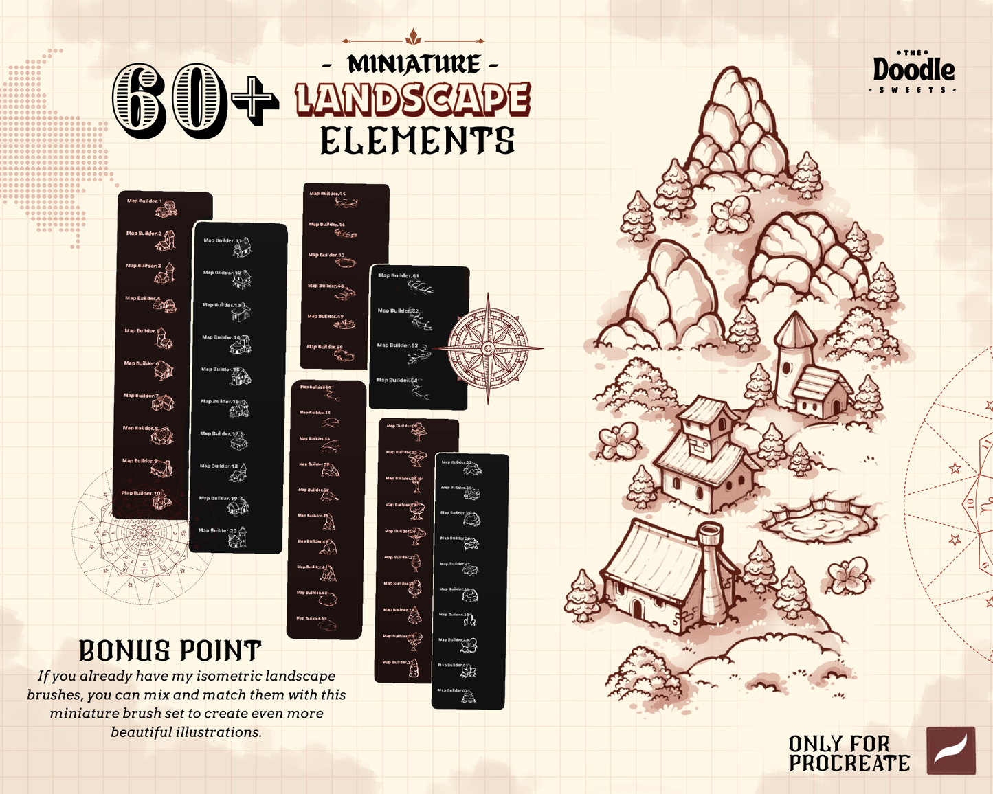 Miniature Landscape Town Builder Procreate Stamp Brushes