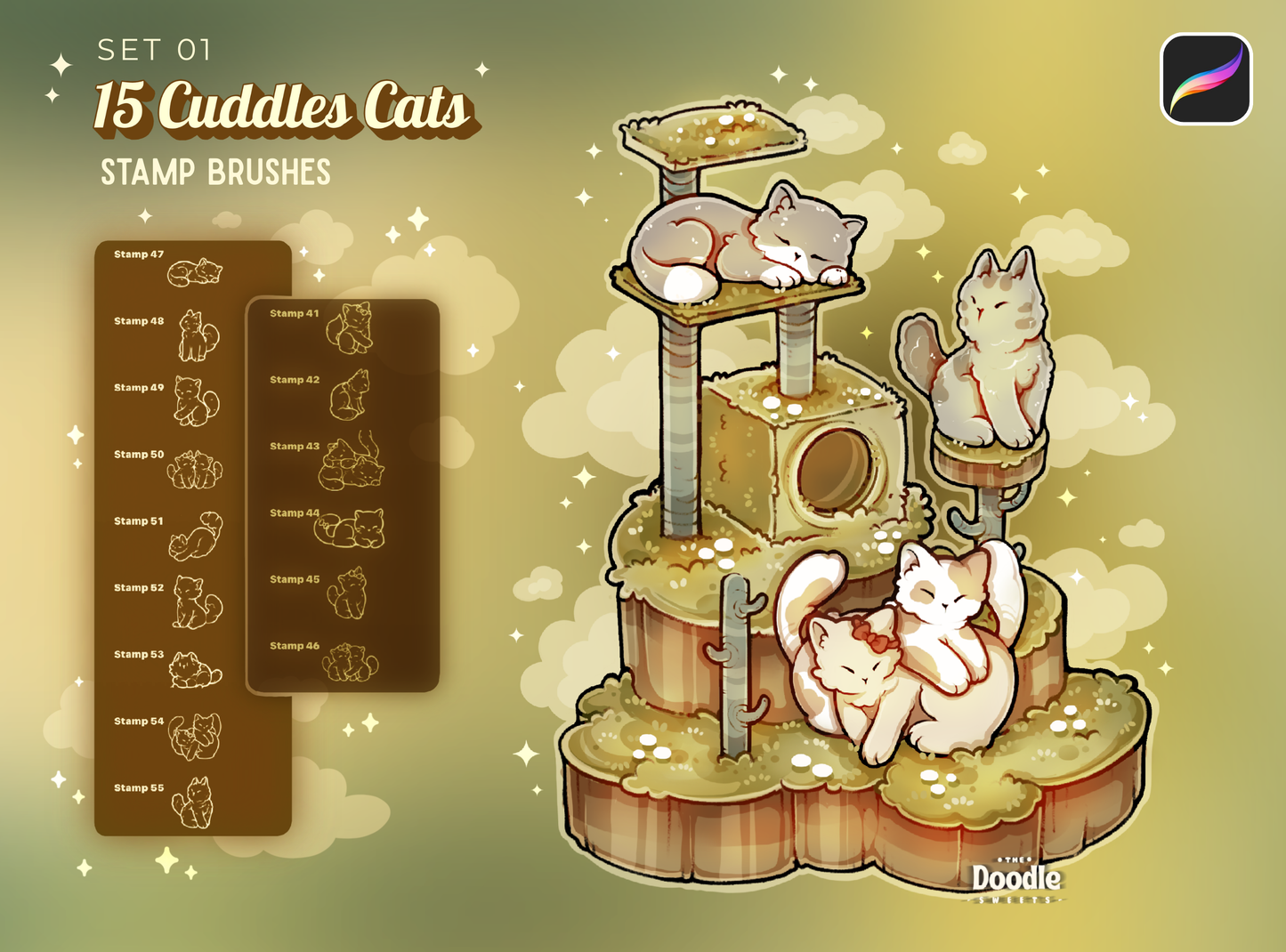 Nuzzle wood Cats Stamp Brushes for Procreate