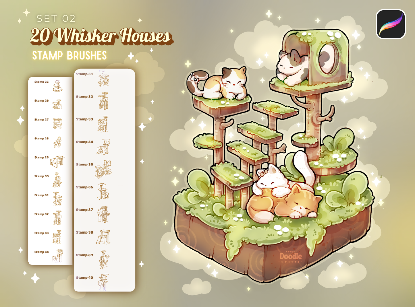 Nuzzle wood Cats Stamp Brushes for Procreate