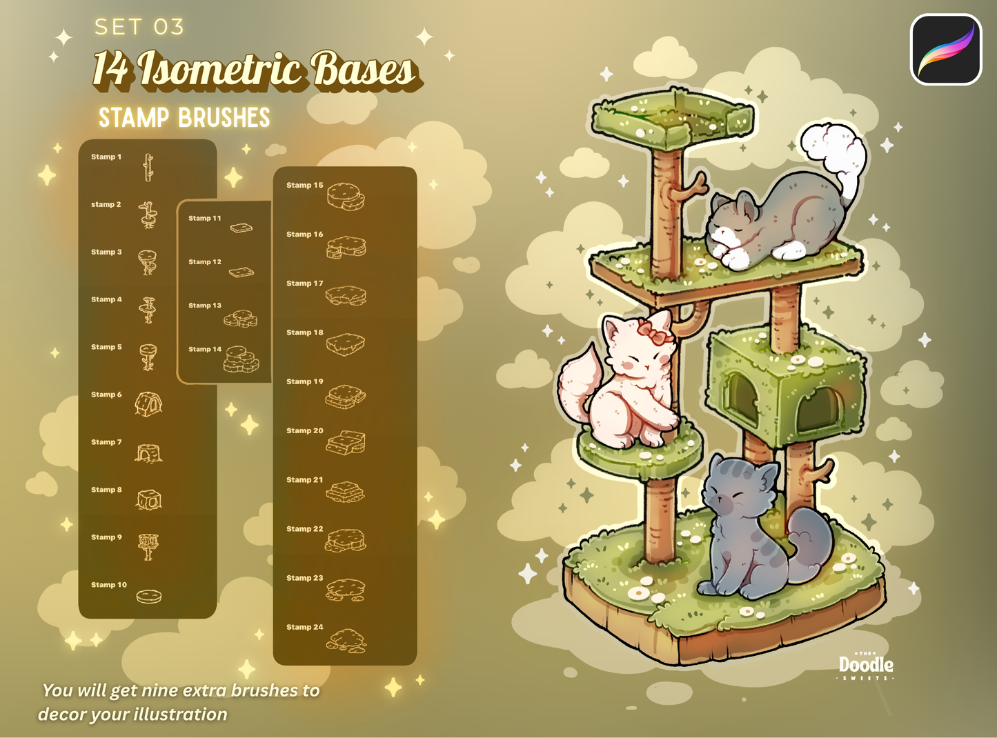 Nuzzle wood Cats Stamp Brushes for Procreate