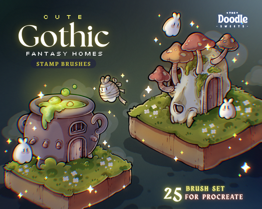 Cute Gothic Homes Procreate Stamp Brushes