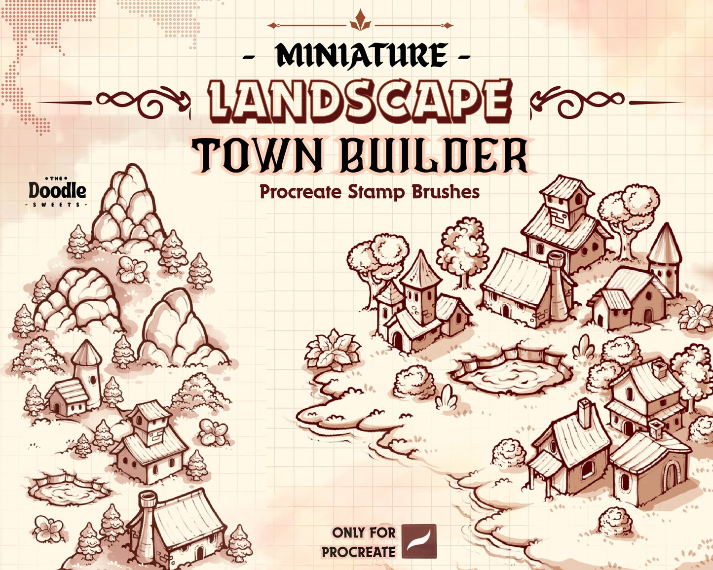 Miniature Landscape Town Builder Procreate Stamp Brushes