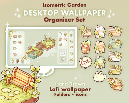 Isometric Garden Desktop Theme Background Wallpaper Organizer Set