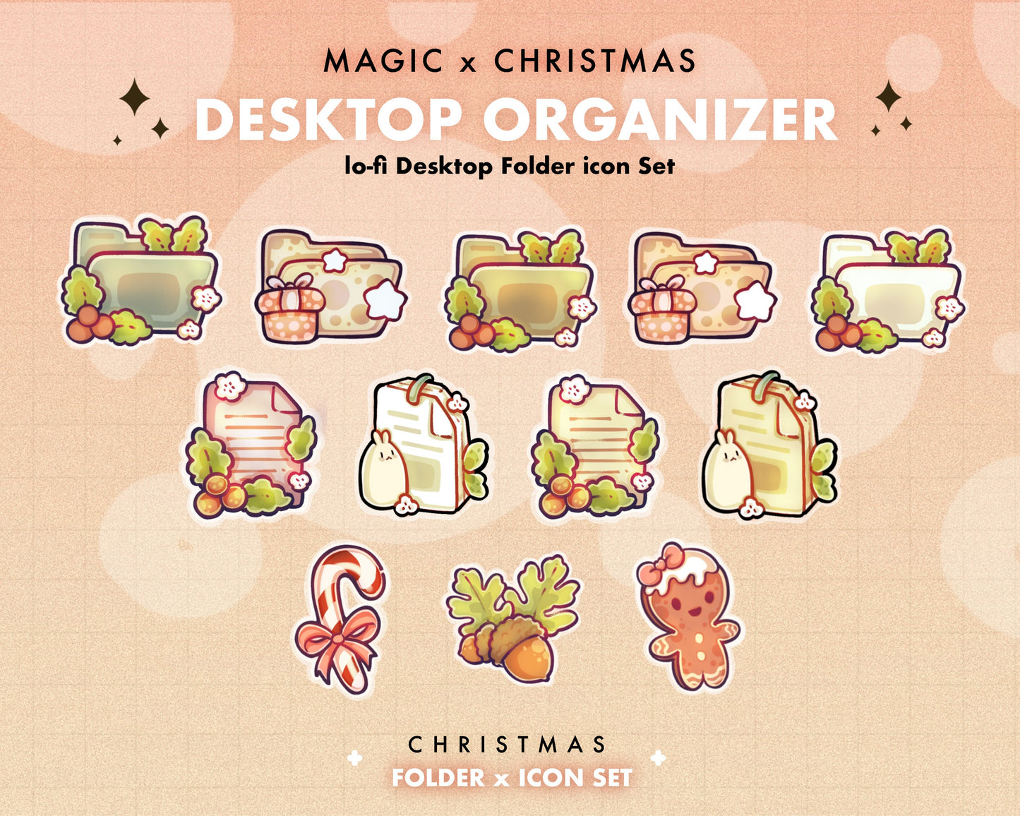 Christmas Desktop Folder Organizer Icon Set | Cute Stationary File Icons | Pastel Cozy Christmas Theme Desktop Folder Icons for Mac & PC