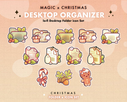 Christmas Desktop Folder Organizer Icon Set | Cute Stationary File Icons | Pastel Cozy Christmas Theme Desktop Folder Icons for Mac & PC