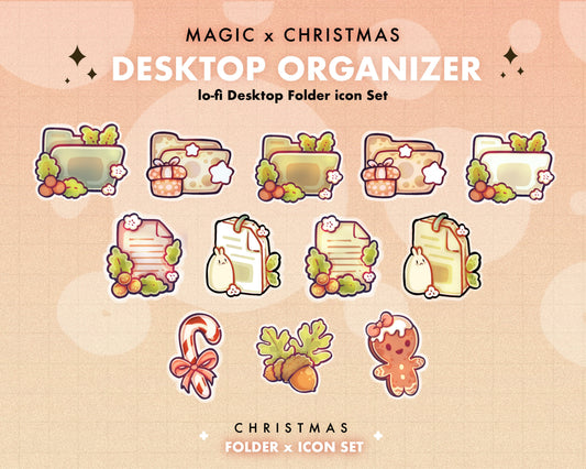 Christmas Desktop Folder Organizer Icon Set | Cute Stationary File Icons | Pastel Cozy Christmas Theme Desktop Folder Icons for Mac & PC