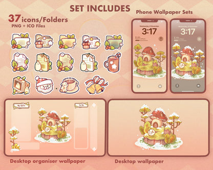 Christmas Desktop Folder Organizer Icon Set | Cute Stationary File Icons | Pastel Cozy Christmas Theme Desktop Folder Icons for Mac & PC