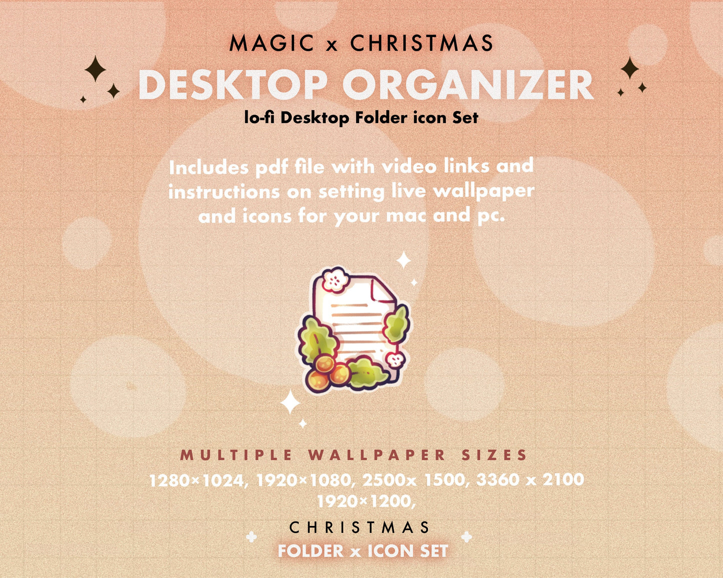 Christmas Desktop Folder Organizer Icon Set | Cute Stationary File Icons | Pastel Cozy Christmas Theme Desktop Folder Icons for Mac & PC