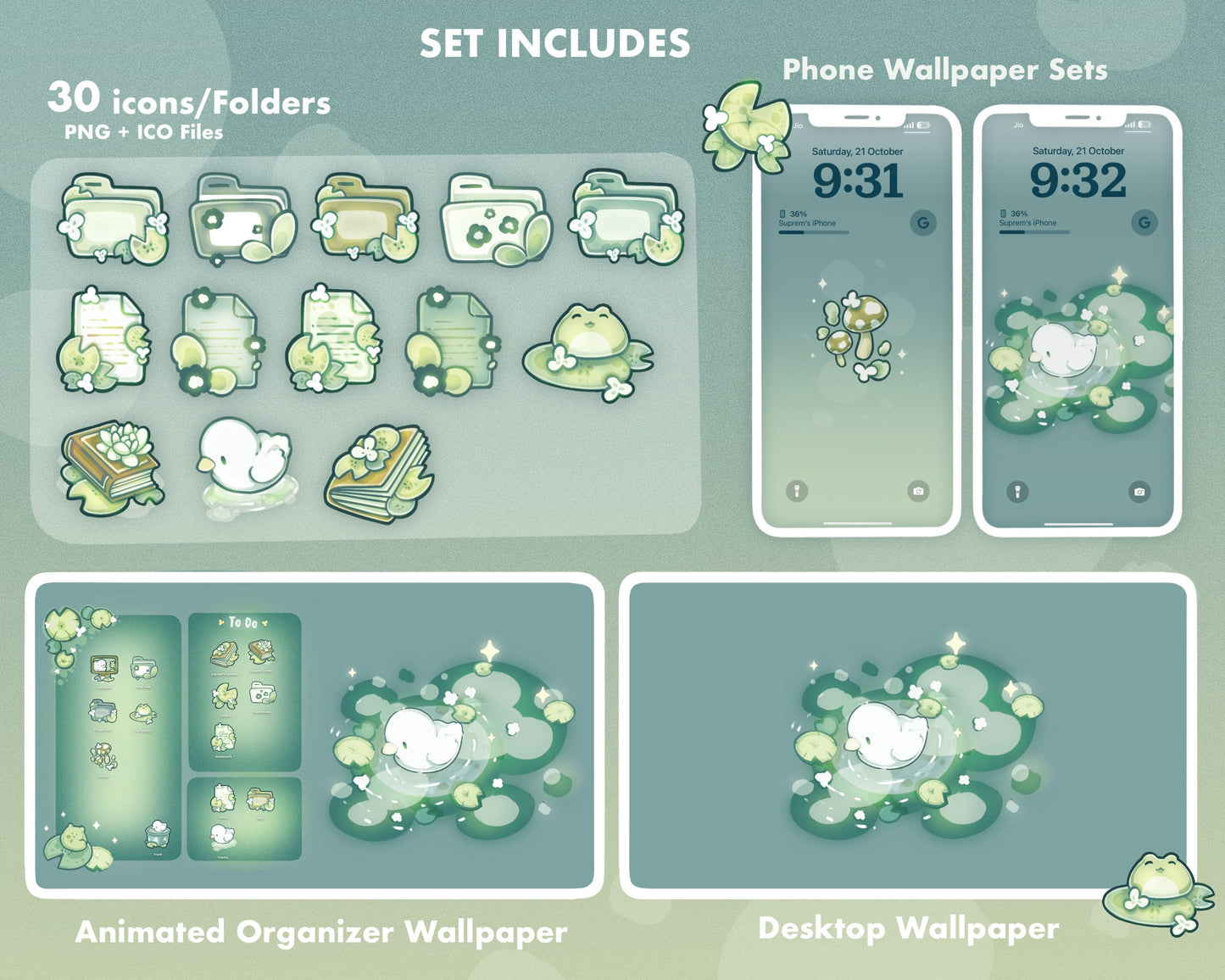 Cute Ducky Animated Desktop Theme Background Wallpaper Organizer Set