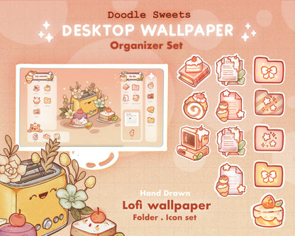 Doodle Sweets Desktop Folder Organizer Icon Set | Cute File Icons | Bakery Theme Desktop Folder Icons for Mac & PC | Wallpaper Organizer Set