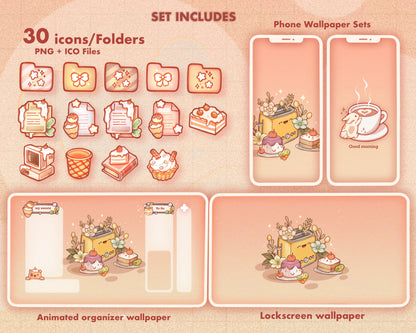 Doodle Sweets Desktop Folder Organizer Icon Set | Cute File Icons | Bakery Theme Desktop Folder Icons for Mac & PC | Wallpaper Organizer Set