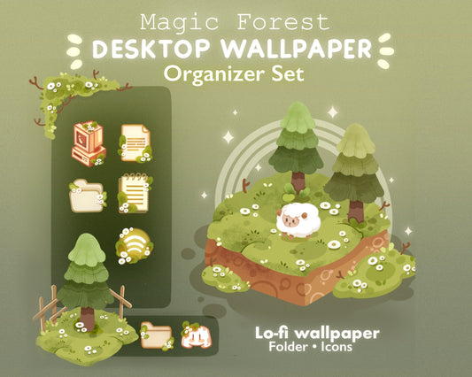 Magic Forest Desktop Theme Background Wallpaper Organizer Set