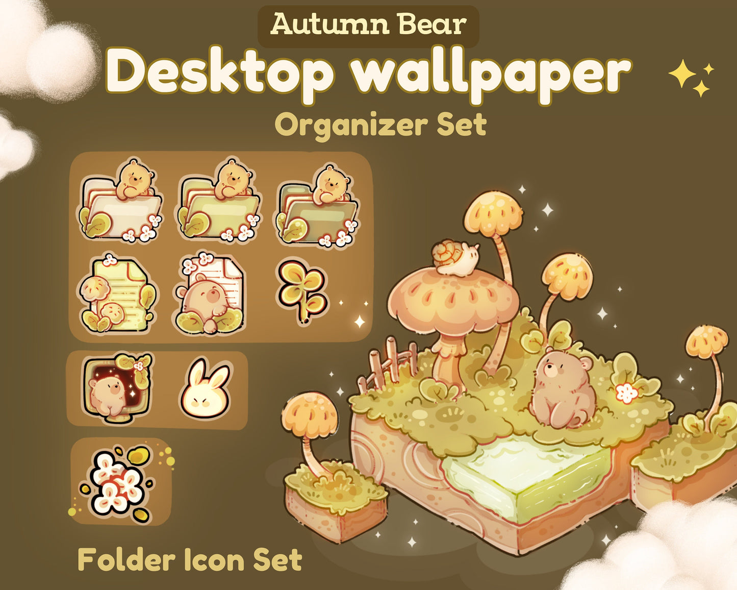 Autumn Bear Desktop Theme Background Wallpaper Organizer Set