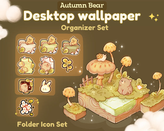 Autumn Bear Desktop Theme Background Wallpaper Organizer Set