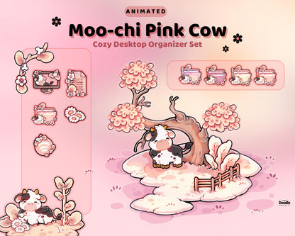 Pink Cow Desktop Theme Background Wallpaper Organizer Set