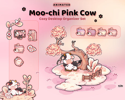 Pink Cow Desktop Theme Background Wallpaper Organizer Set