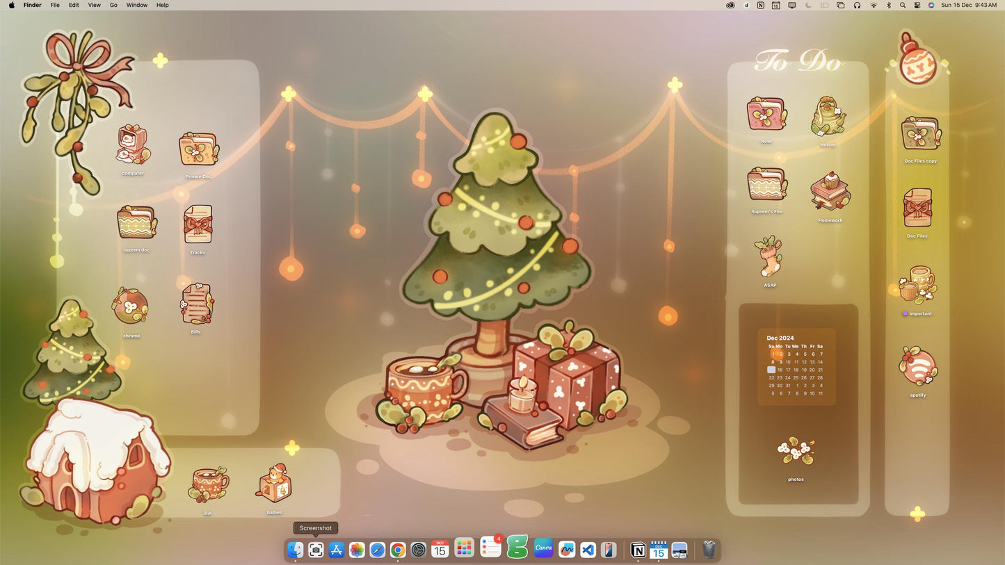 Merry Christmas Desktop Theme Background Wallpaper Organizer Set | Lofi Garden Folder Icons Wallpaper Organizer | Kawaii Desktop Organizer