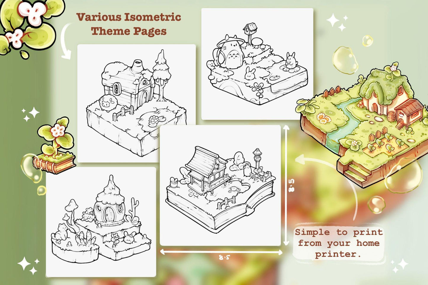 My Go-To Little Garden Coloring Pages for Isometric lovers | 34 Cozy & Comfy Isometric Printable Coloring Book Pages