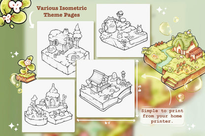 My Go-To Little Garden Coloring Pages for Isometric lovers | 34 Cozy & Comfy Isometric Printable Coloring Book Pages