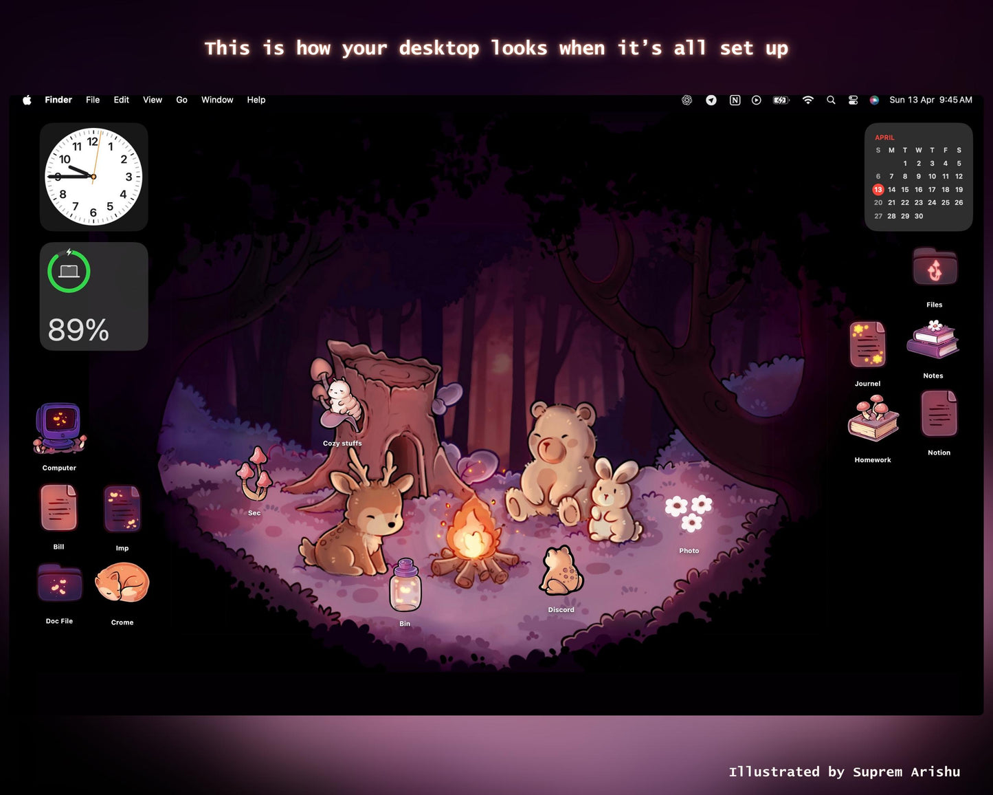 Cozy Forest Bonfire Desktop Wallpaper Icon Set