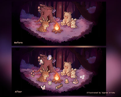 Cozy Forest Bonfire Desktop Wallpaper Icon Set