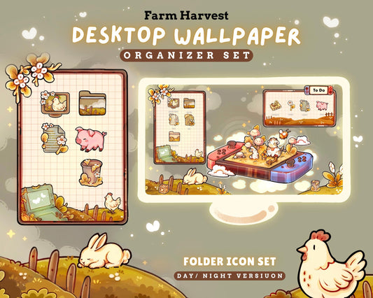 Cozy Farm Desktop Theme Background Wallpapers & Desktop Icon Set