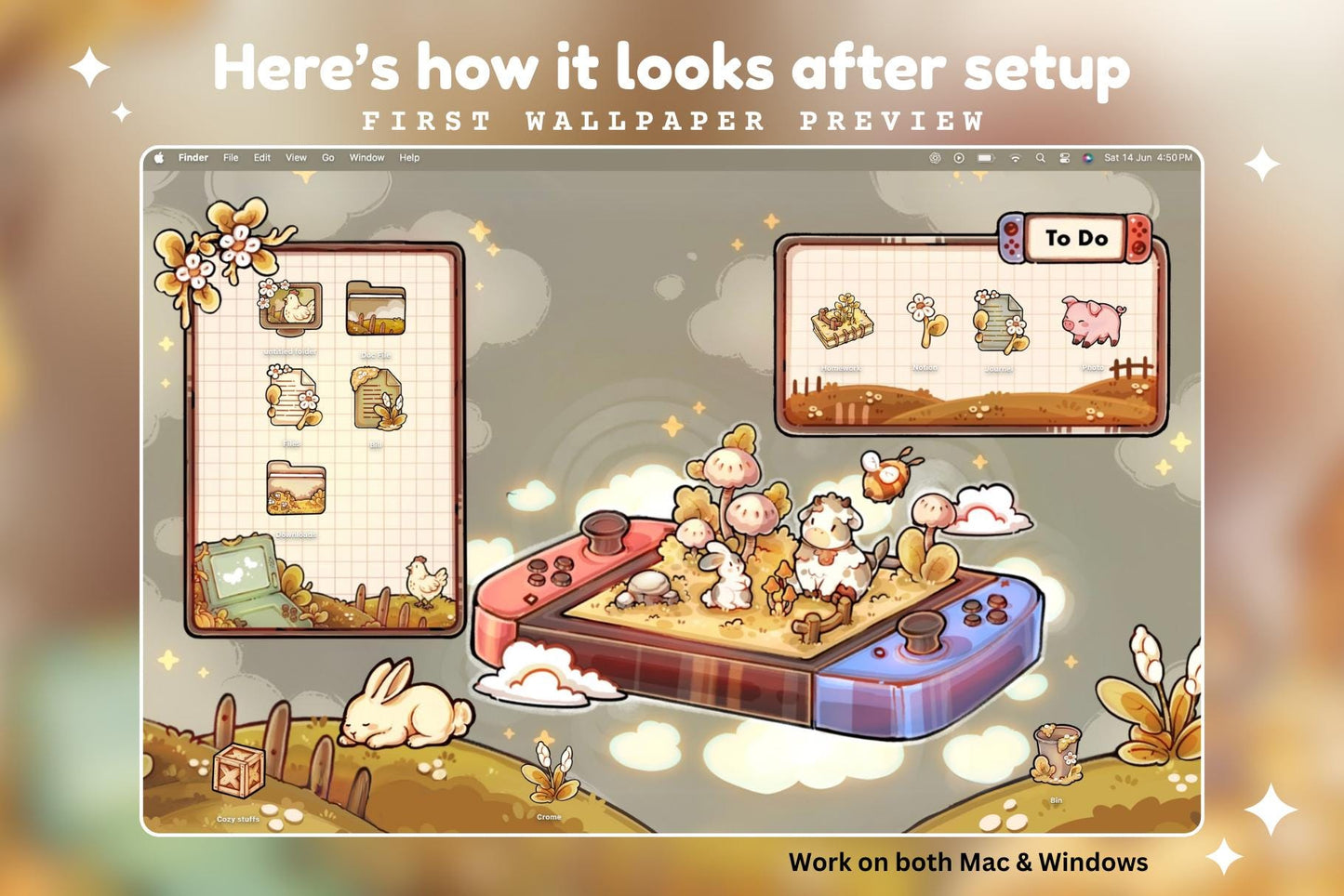 Cozy Farm Desktop Theme Background Wallpapers & Desktop Icon Set