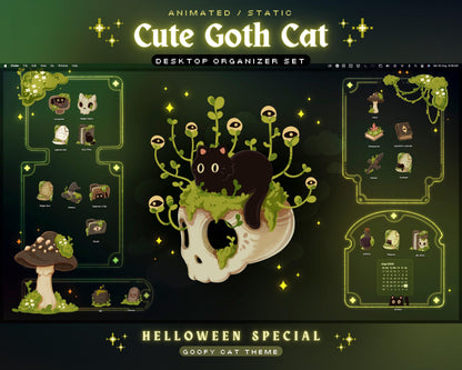 Cute Goth Cat Desktop Wallpaper & Icons Sets
