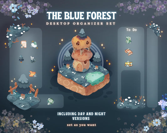 BLUE FOREST Desktop Theme Background Wallpaper Organizer Set | Lofi Garden Folder Icons Wallpaper Organizer | Winter Desktop Organizer